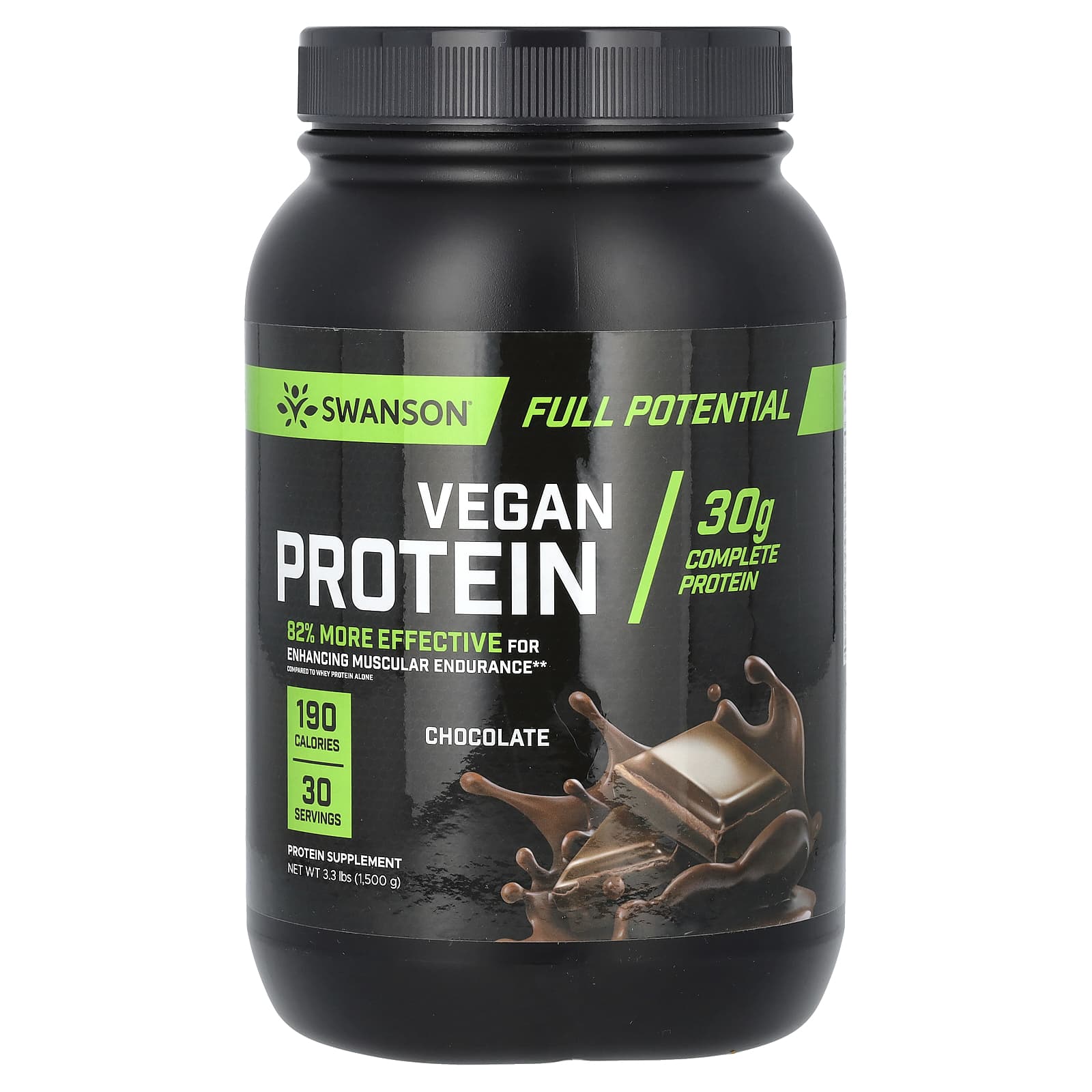 Swanson, Vegan Protein, Chocolate, 3.3 lbs (1,500 g) - Image 1