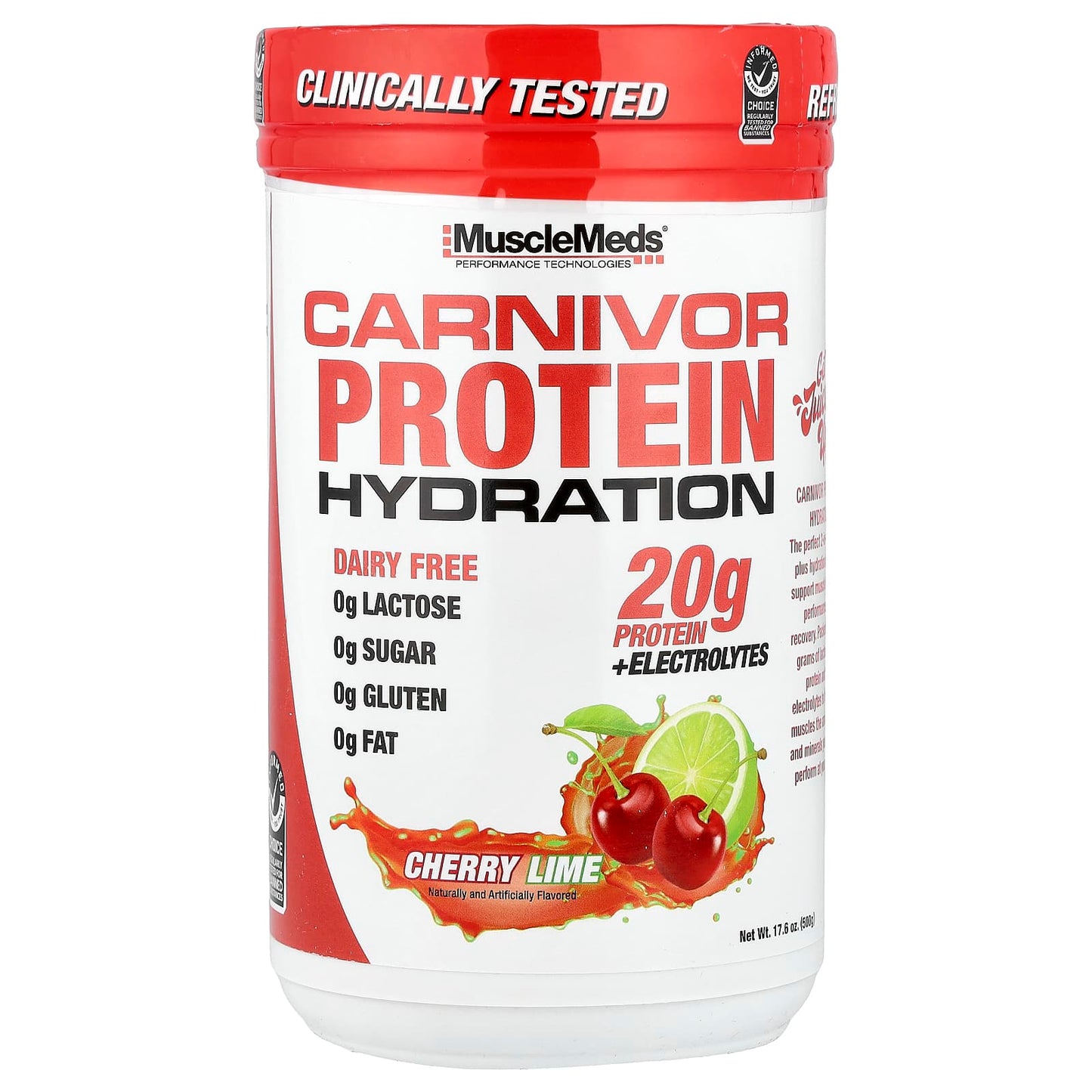 MuscleMeds, Carnivor Protein Hydration, Cherry Lime, 17.6 oz (500 g) - Image 1
