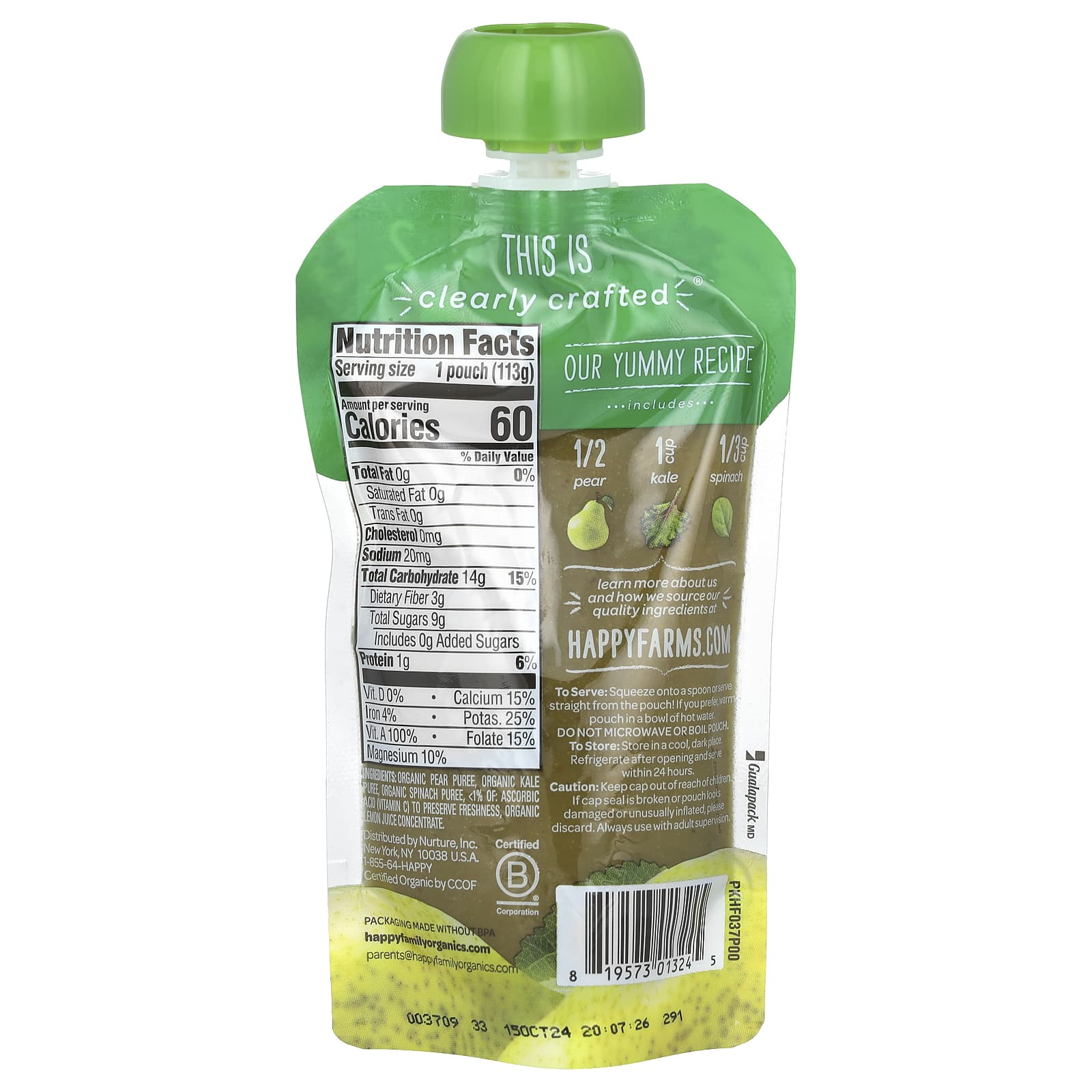 Nourish Your Baby with USDA Organic, Happy Family Pears, Kale & Spinach Baby Food - Image 2