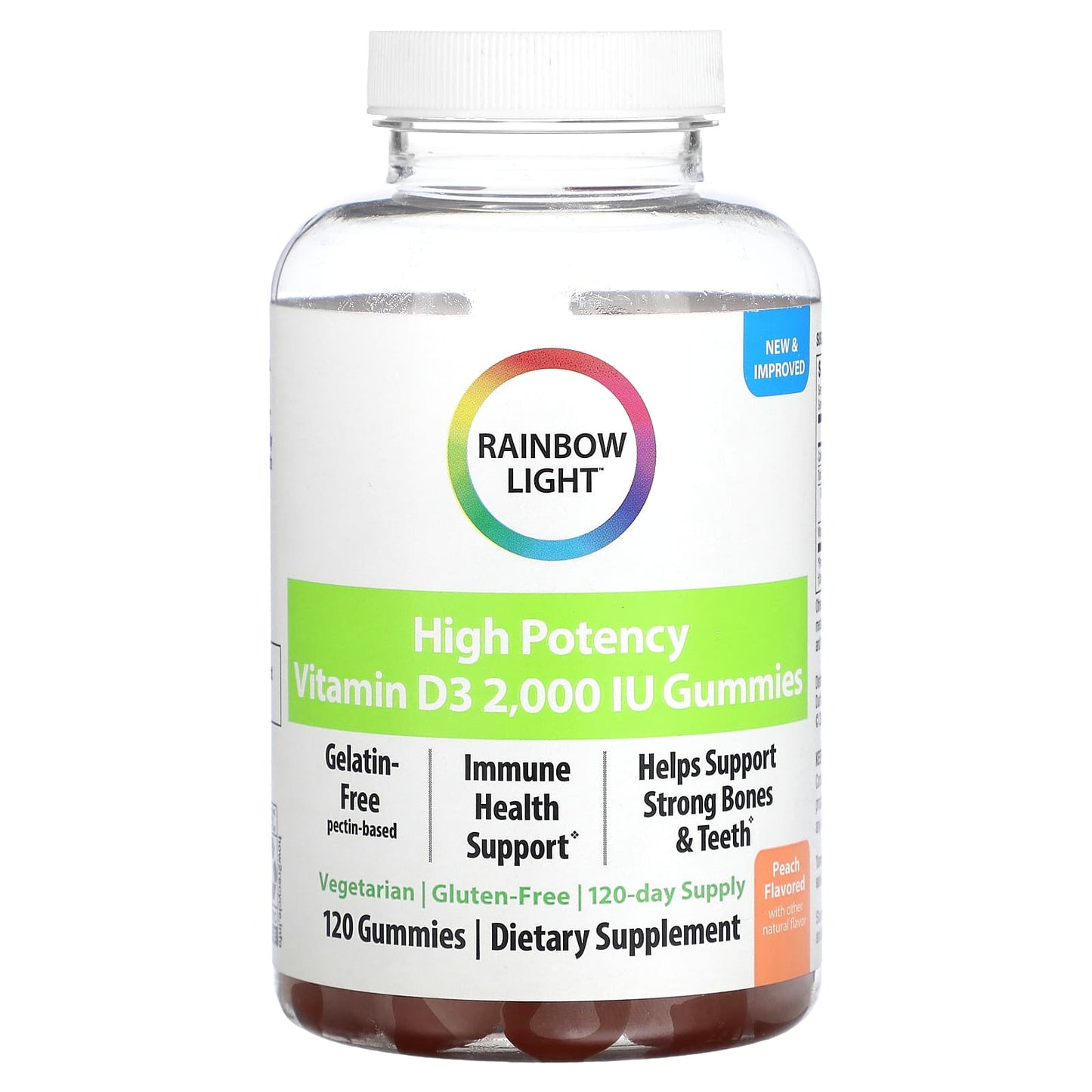 Rainbow Light, High Potency Vitamin D3 Gummies, Peach, 2,000 IU, 120 Vegetarian Gummies - Image 1