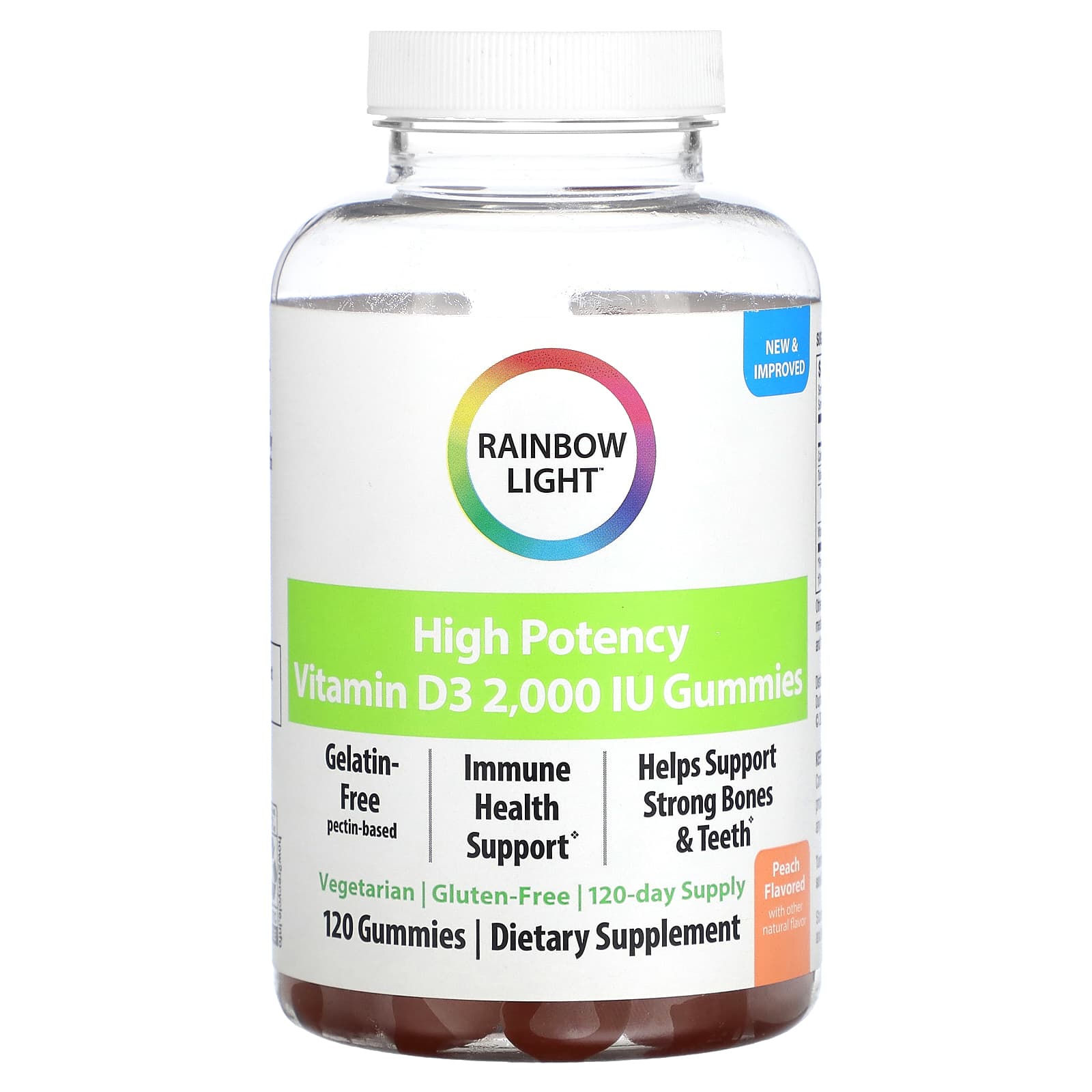 Rainbow Light, High Potency Vitamin D3 Gummies, Peach, 2,000 IU, 120 Vegetarian Gummies - Image 1