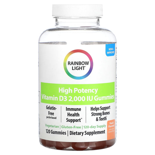 Rainbow Light, High Potency Vitamin D3 Gummies, Peach, 2,000 IU, 120 Vegetarian Gummies - Image 1