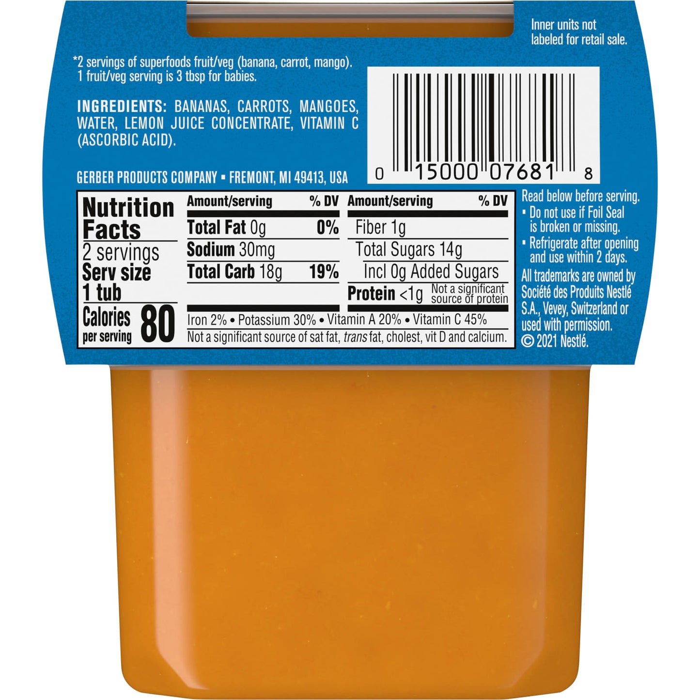 Gerber Natural Baby Food, 2nd Foods, Banana, Carrot, Mango, 2 Pack, 4 oz Each - Image 2
