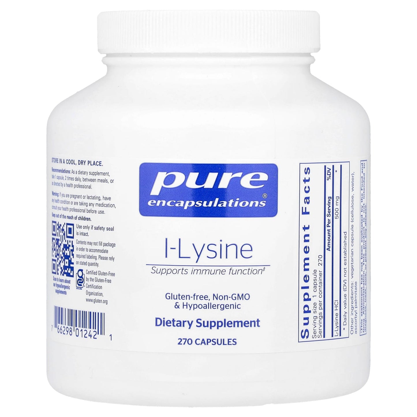 Pure Encapsulations, L-Lysine, 270 Capsules (500 mg per Capsule) - Image 1
