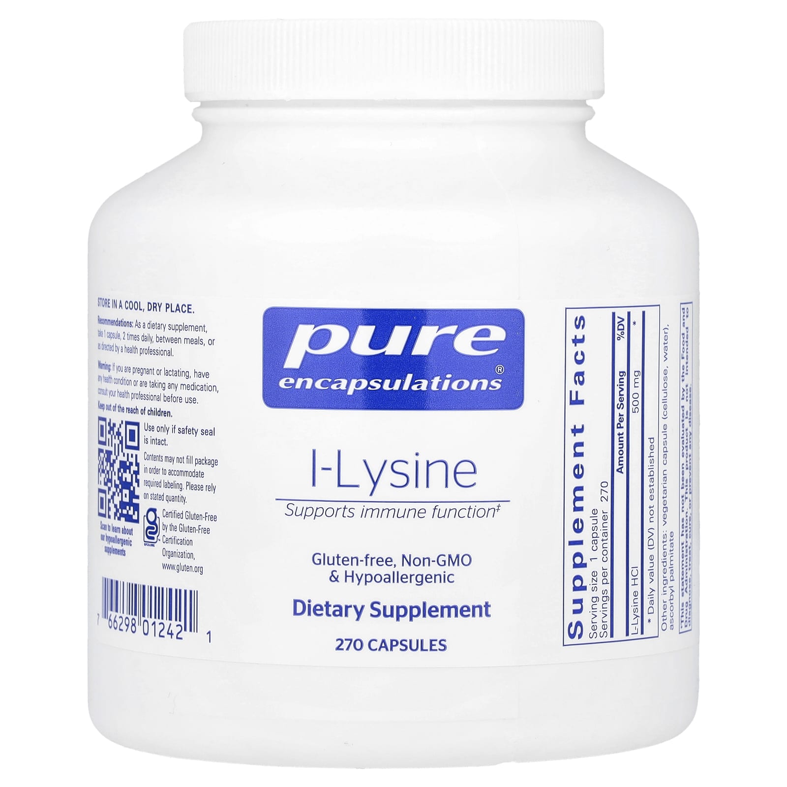 Pure Encapsulations, L-Lysine, 270 Capsules (500 mg per Capsule) - Image 1