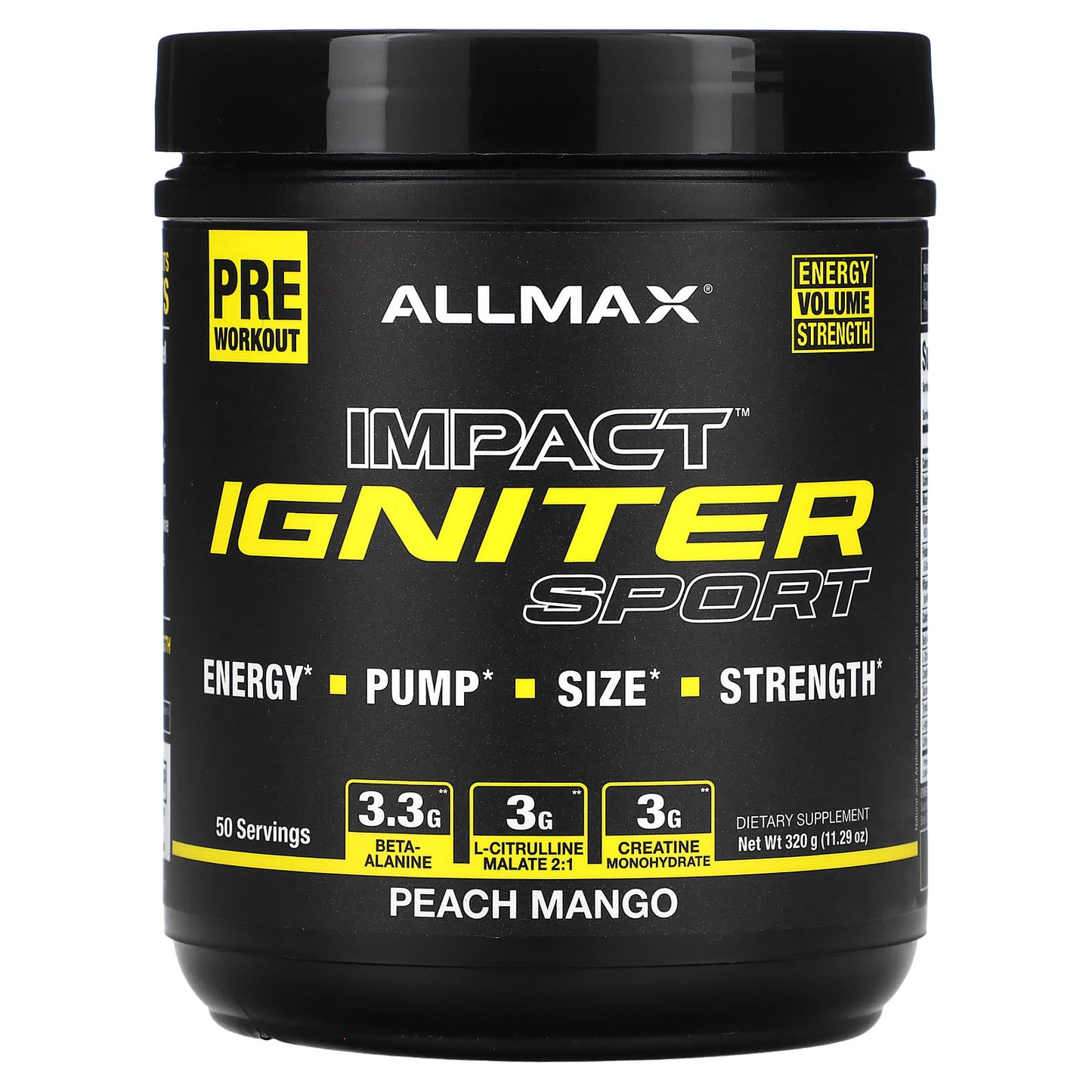 <strong>ALLMAX Igniter Sport Pre-Workout Powder</strong> - Peach Mango, 11.29 oz (320 g) - Image 1