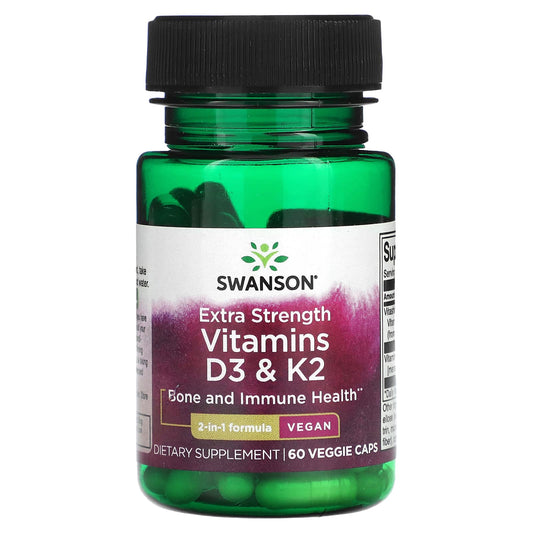 Swanson, Vitamins D3 & K2, Extra Strength, 60 Veggie Caps - Image 1