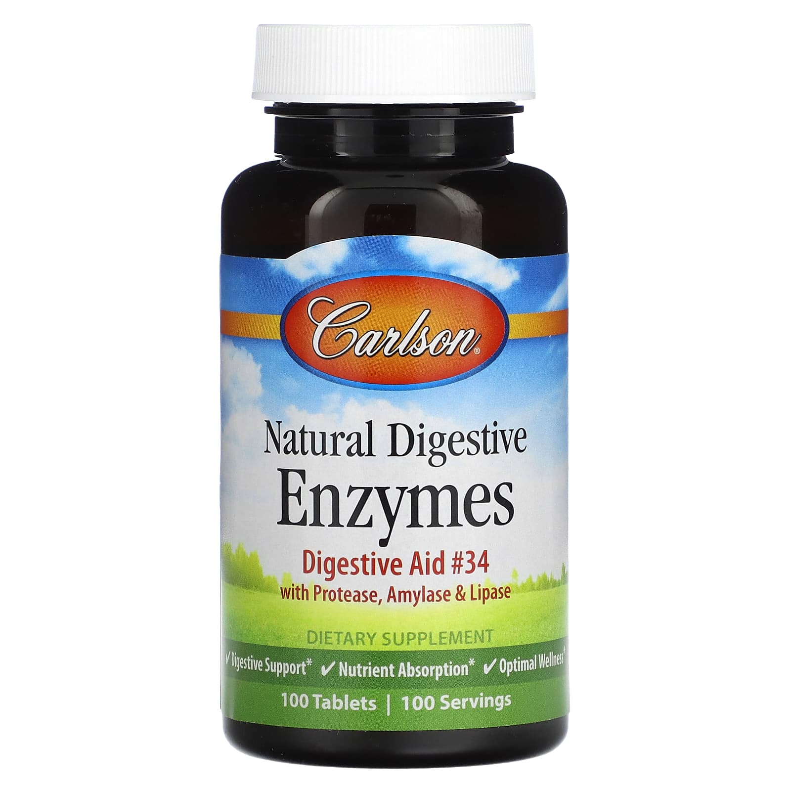 Carlson Natural Digestive Enzymes, 100 Tablets for Optimal Wellness - Image 1