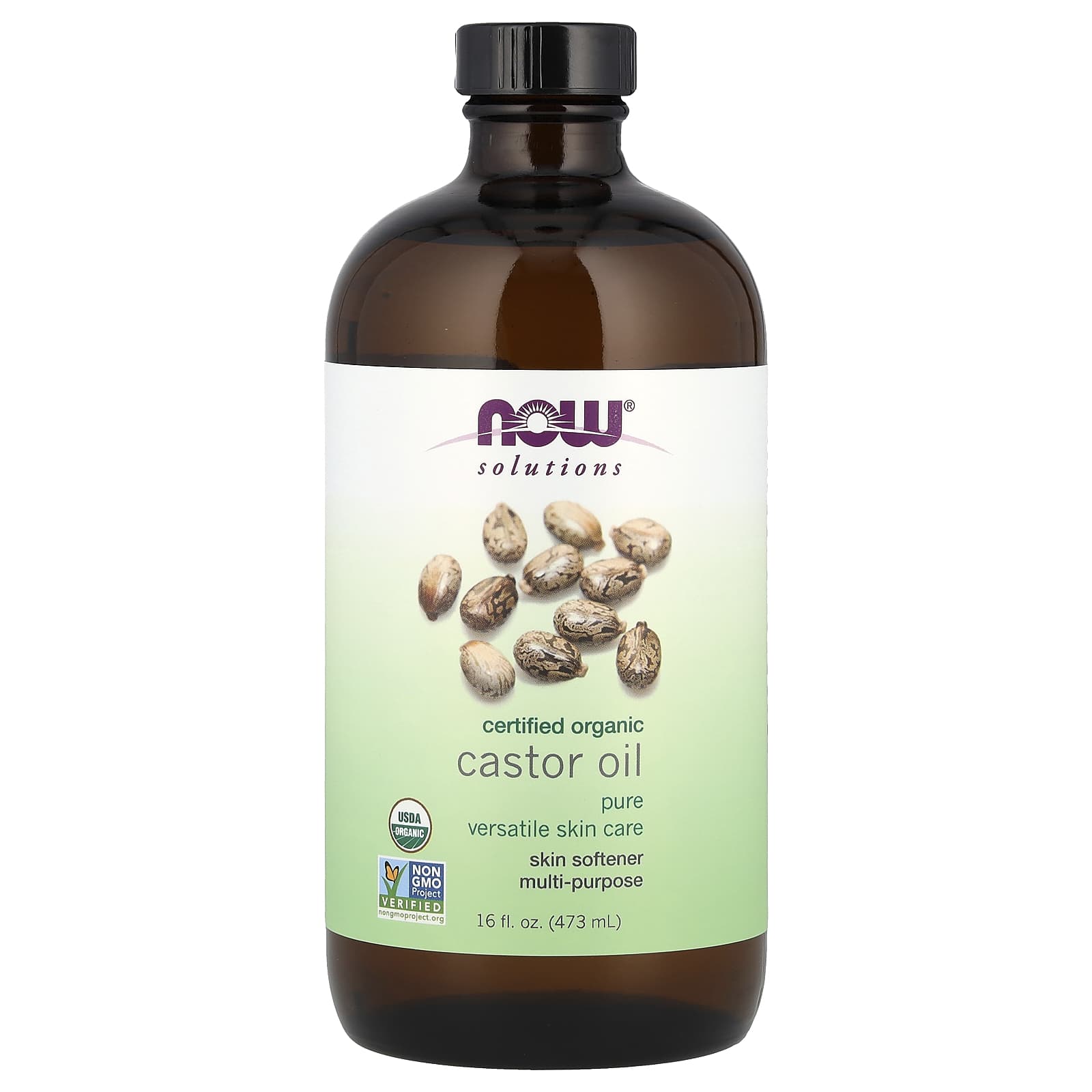 NOW Foods, Solutions, Certified Organic Castor Oil, 16 fl oz (473 ml) - Image 1