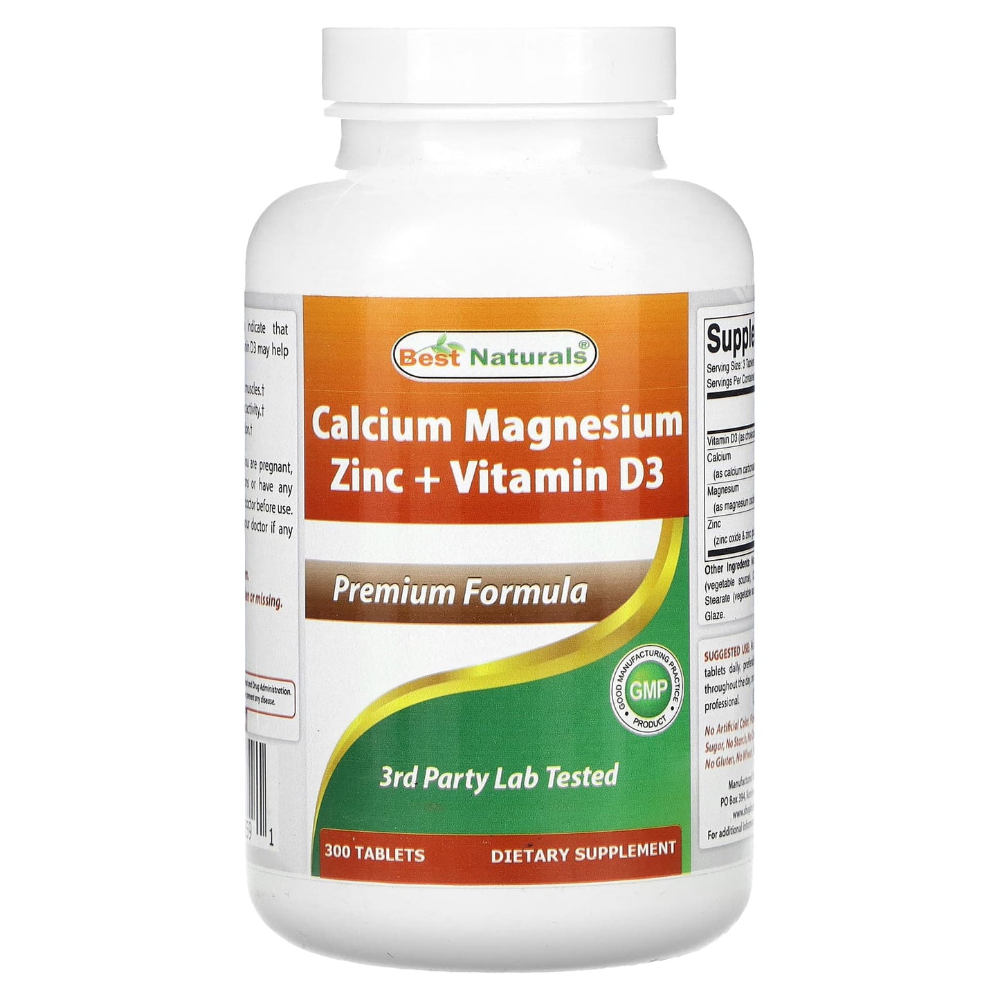 Calcium Magnesium Zinc + Vitamin D3 Supplement by Best Naturals - 300 Tablets - Image 1