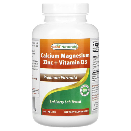 Calcium Magnesium Zinc + Vitamin D3 Supplement by Best Naturals - 300 Tablets - Image 1