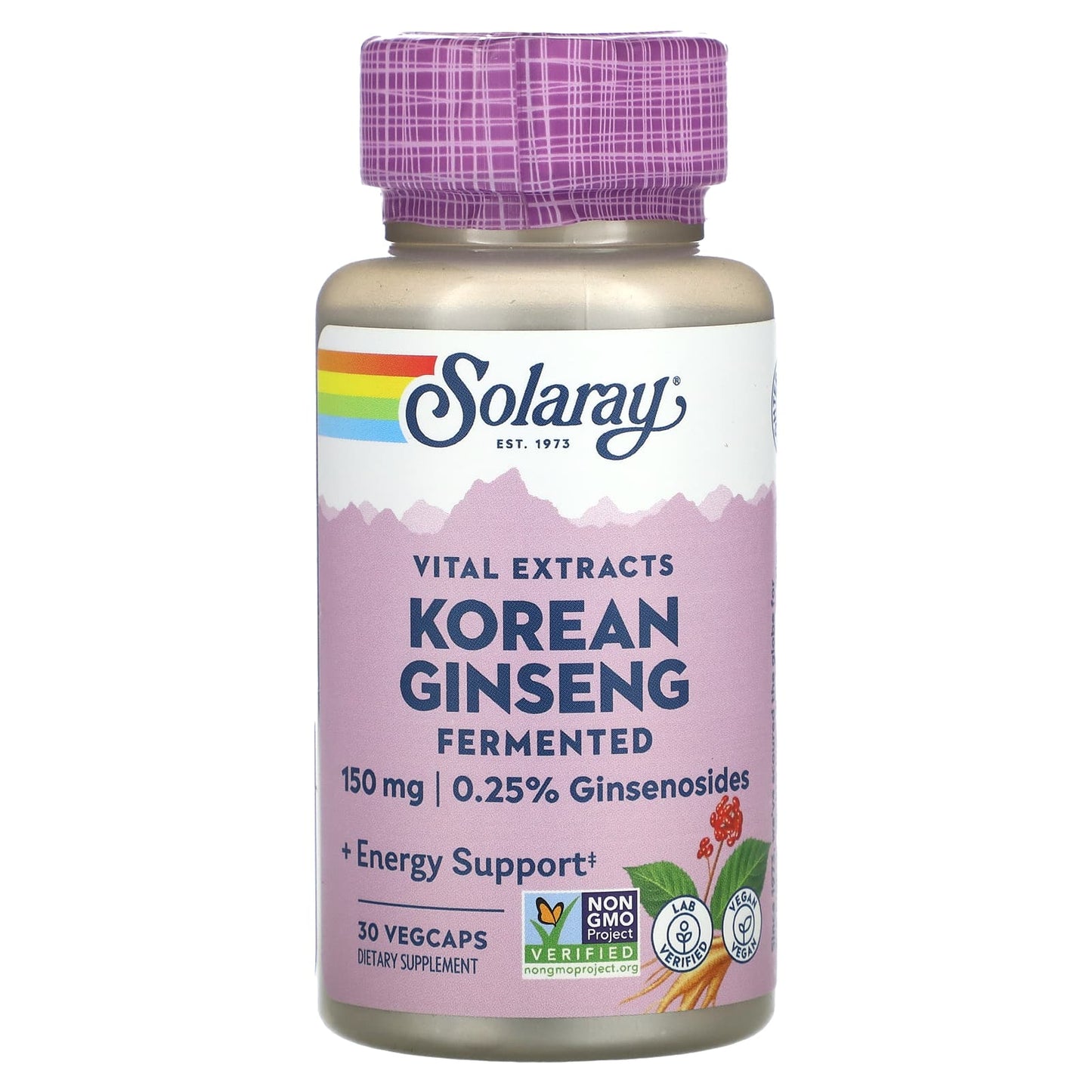 Solaray, Vital Extracts, Fermented Korean Ginseng, 150 mg, 30 VegCaps - Image 1