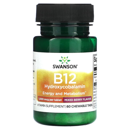 Swanson, B12 Hydroxycobalamin, Mixed Berry, 1,000 mcg, 60 Chewable Tabs - Image 1