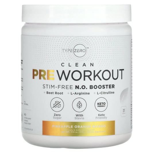 TypeZero, Clean Pre Workout, Stim-Free N.O. Booster, Pineapple Orange Mango, 10.9 oz (309 g) - Image 1
