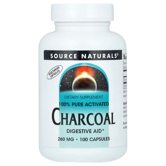 Source Naturals, 100% Pure Activated Charcoal, 260 mg , 100 Capsules - Image 1