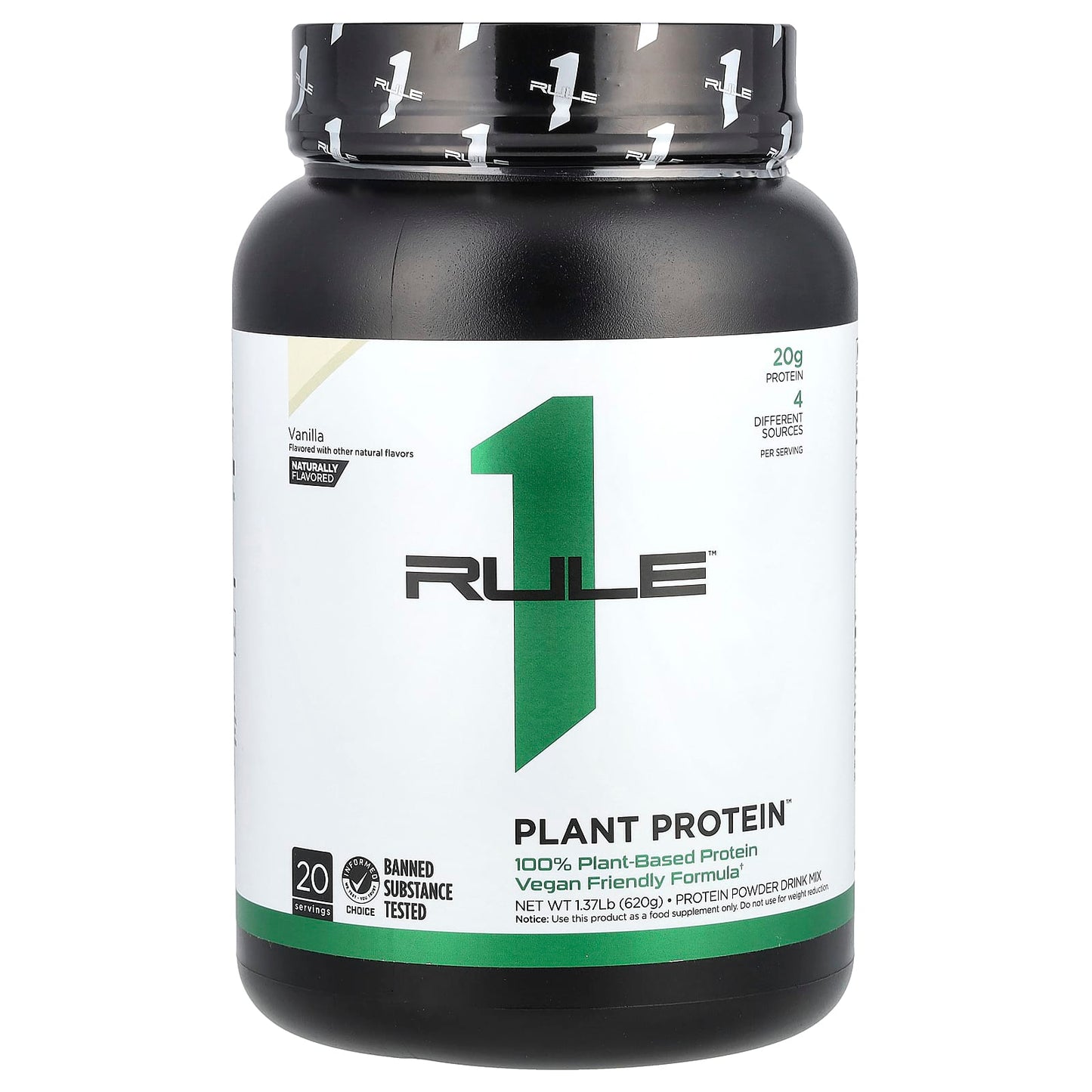 Rule One Proteins, Plant Protein Powder Drink Mix, Vanilla, 1.37 lb (620 g) - Image 1