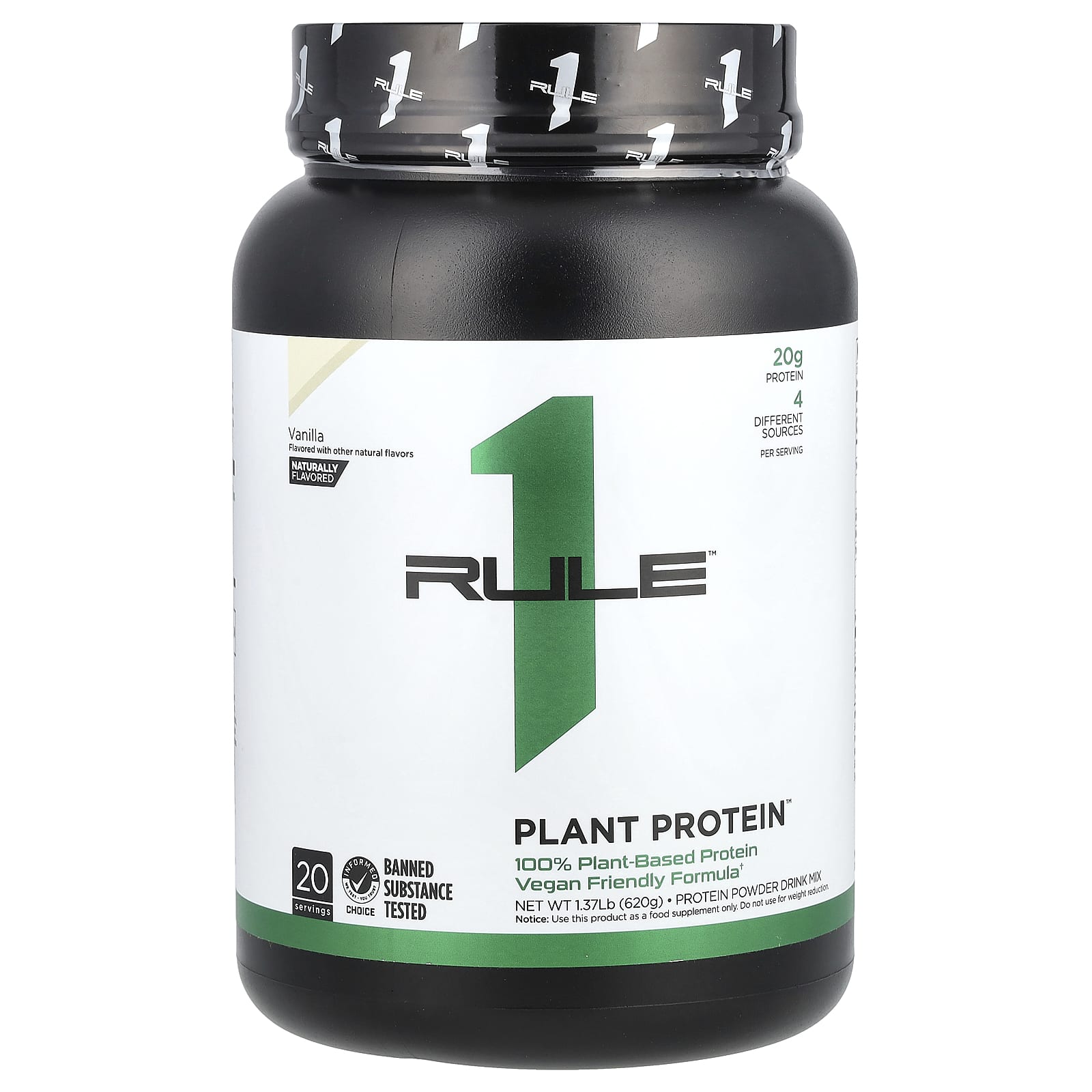 Rule One Proteins, Plant Protein Powder Drink Mix, Vanilla, 1.37 lb (620 g) - Image 1