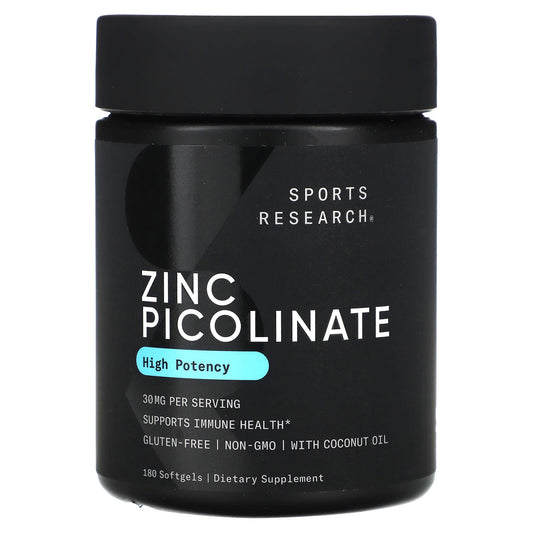 Sports Research, Zinc Picolinate, High Potency, 30 mg, 180 Softgels - Image 1