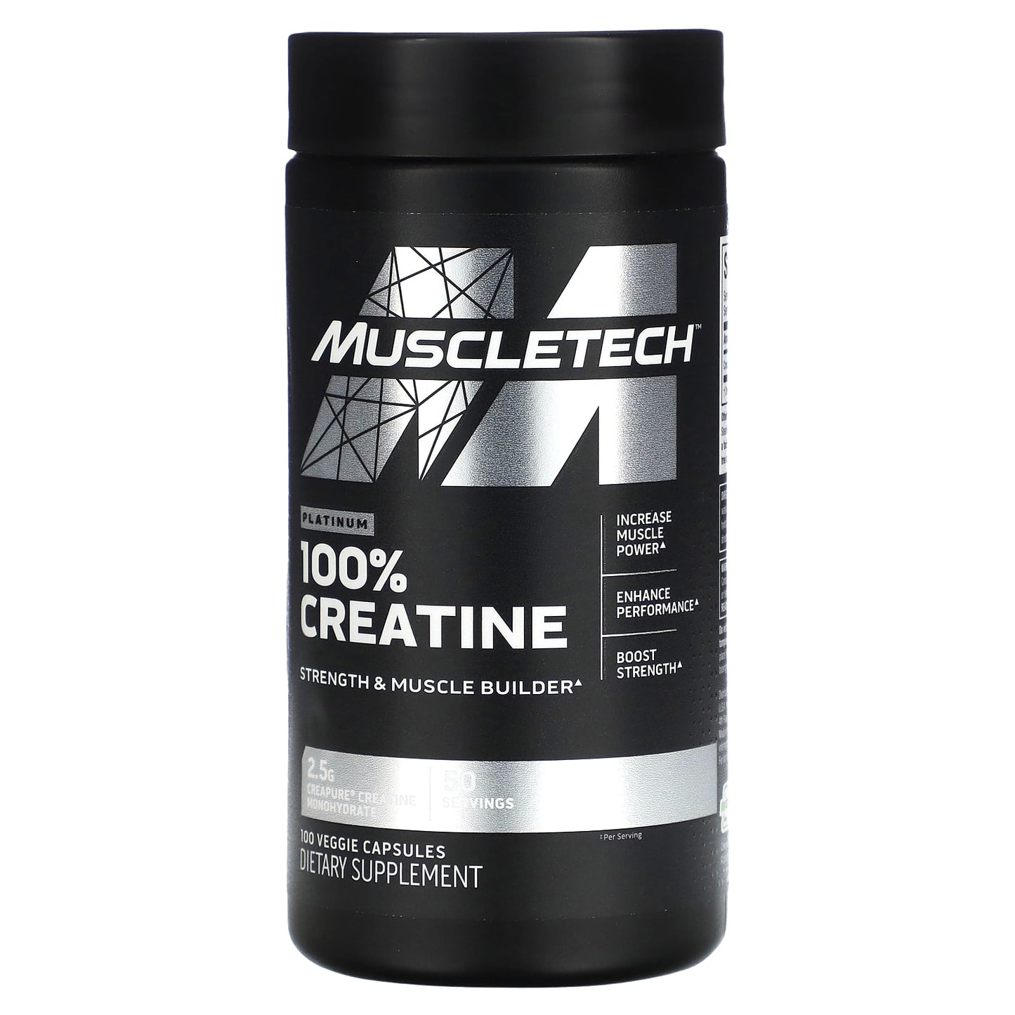 MuscleTech, Platinum 100% Creatine, 100 Veggie Capsules (1.25 g per Capsule) - Image 1