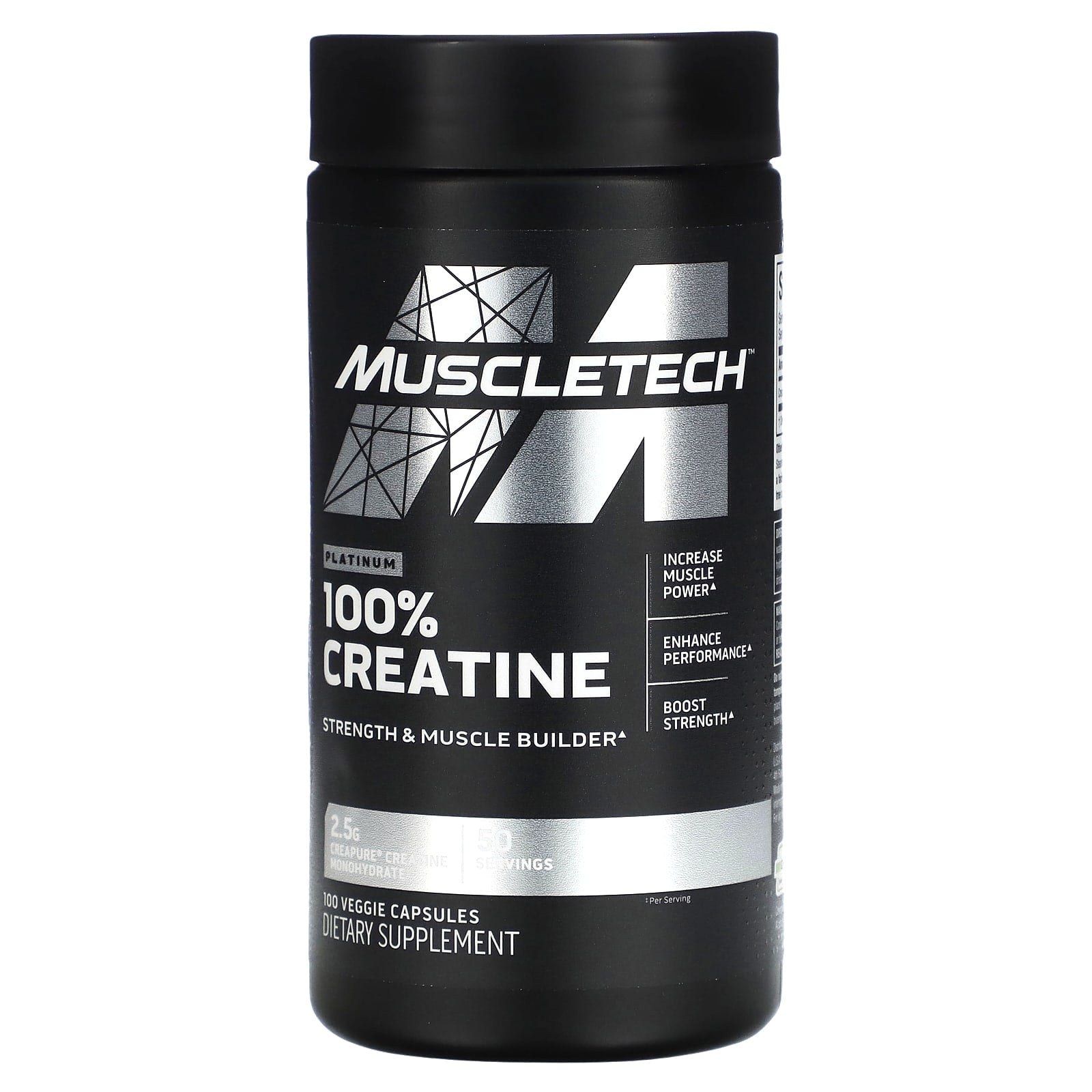 MuscleTech, Platinum 100% Creatine, 100 Veggie Capsules (1.25 g per Capsule) - Image 1