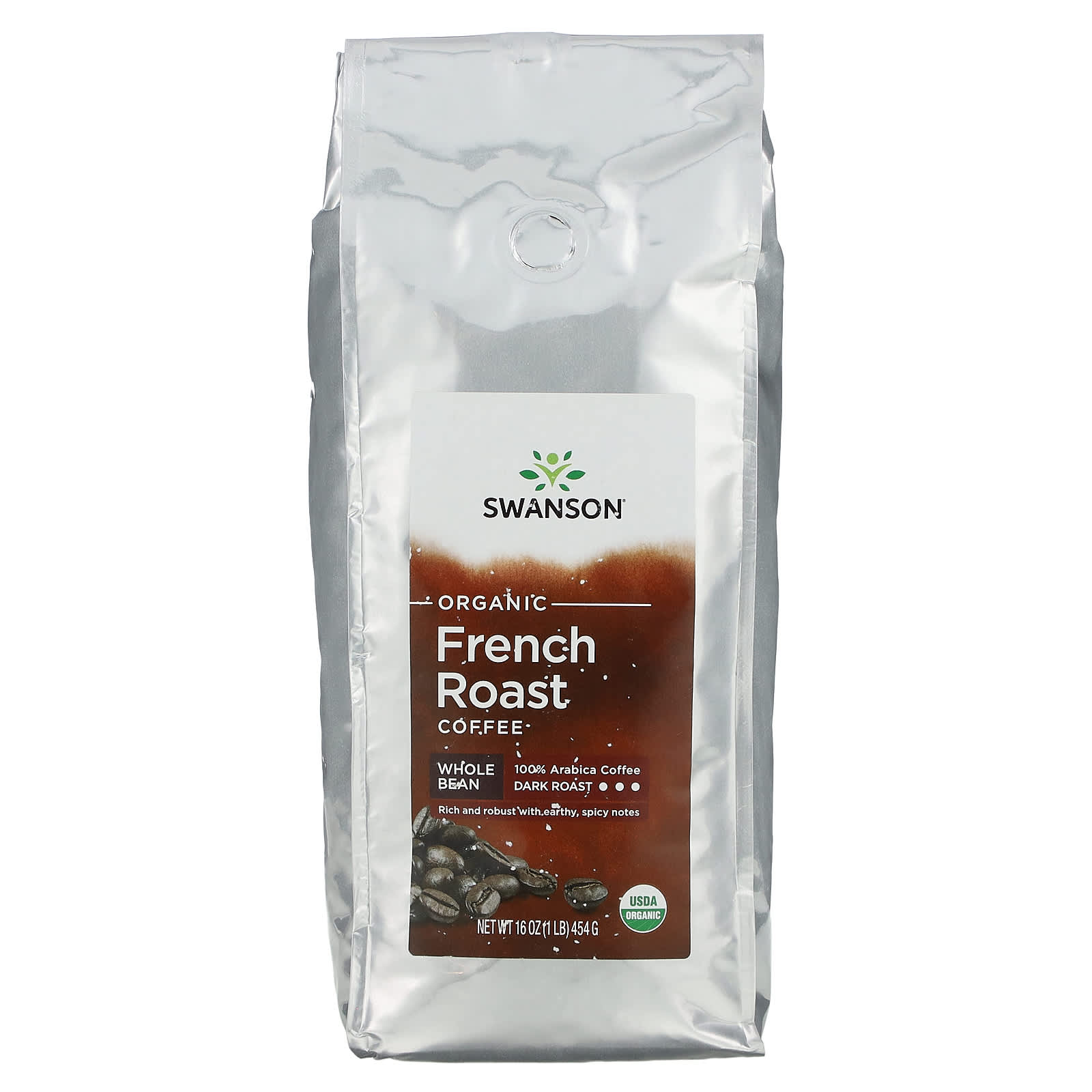 Swanson, Organic French Roast Coffee, Whole Bean, Dark Roast, 16 oz (454 g) - Image 1