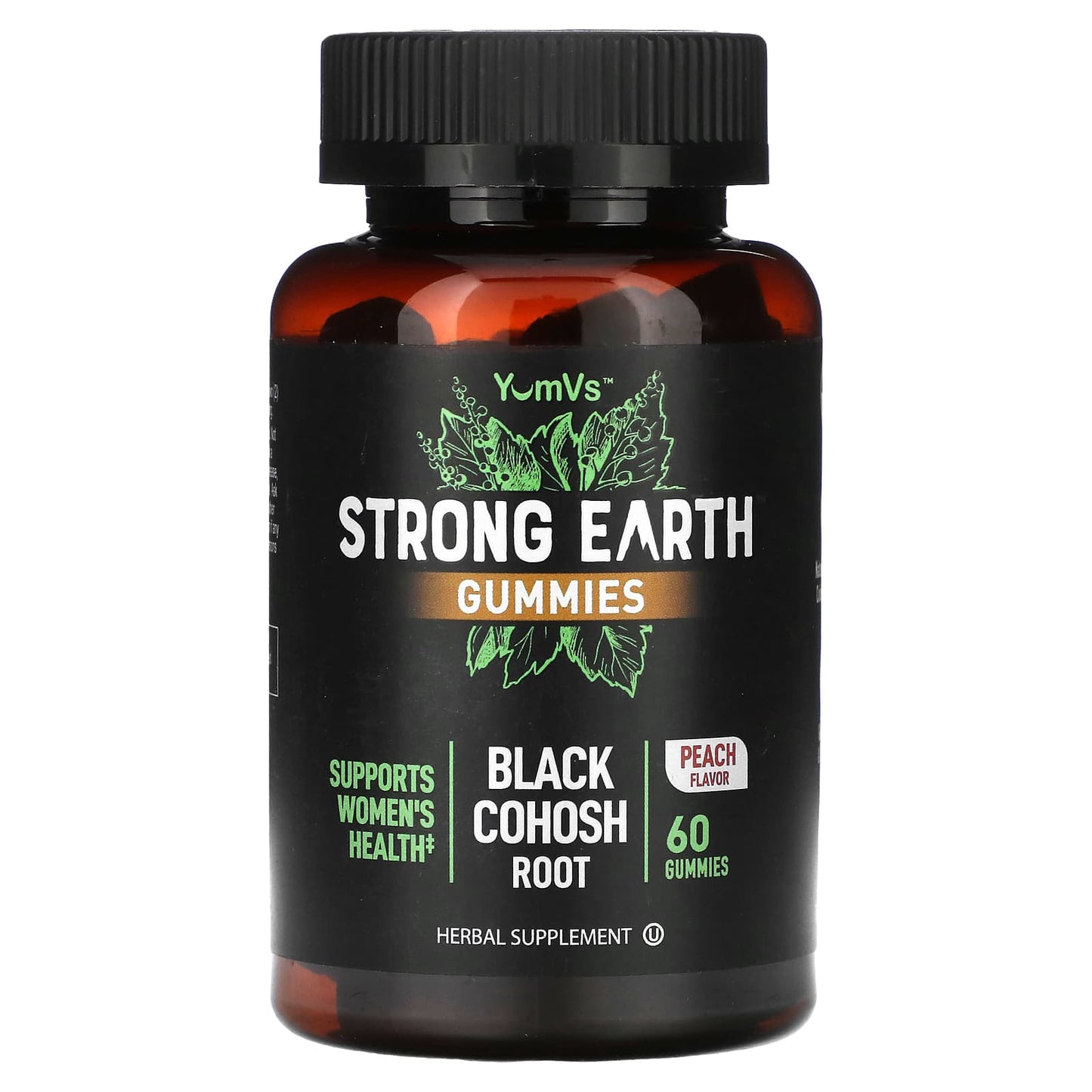 YumVs, Strong Earth Gummies, Black Cohosh Root, Peach, 60 Gummies - Image 1