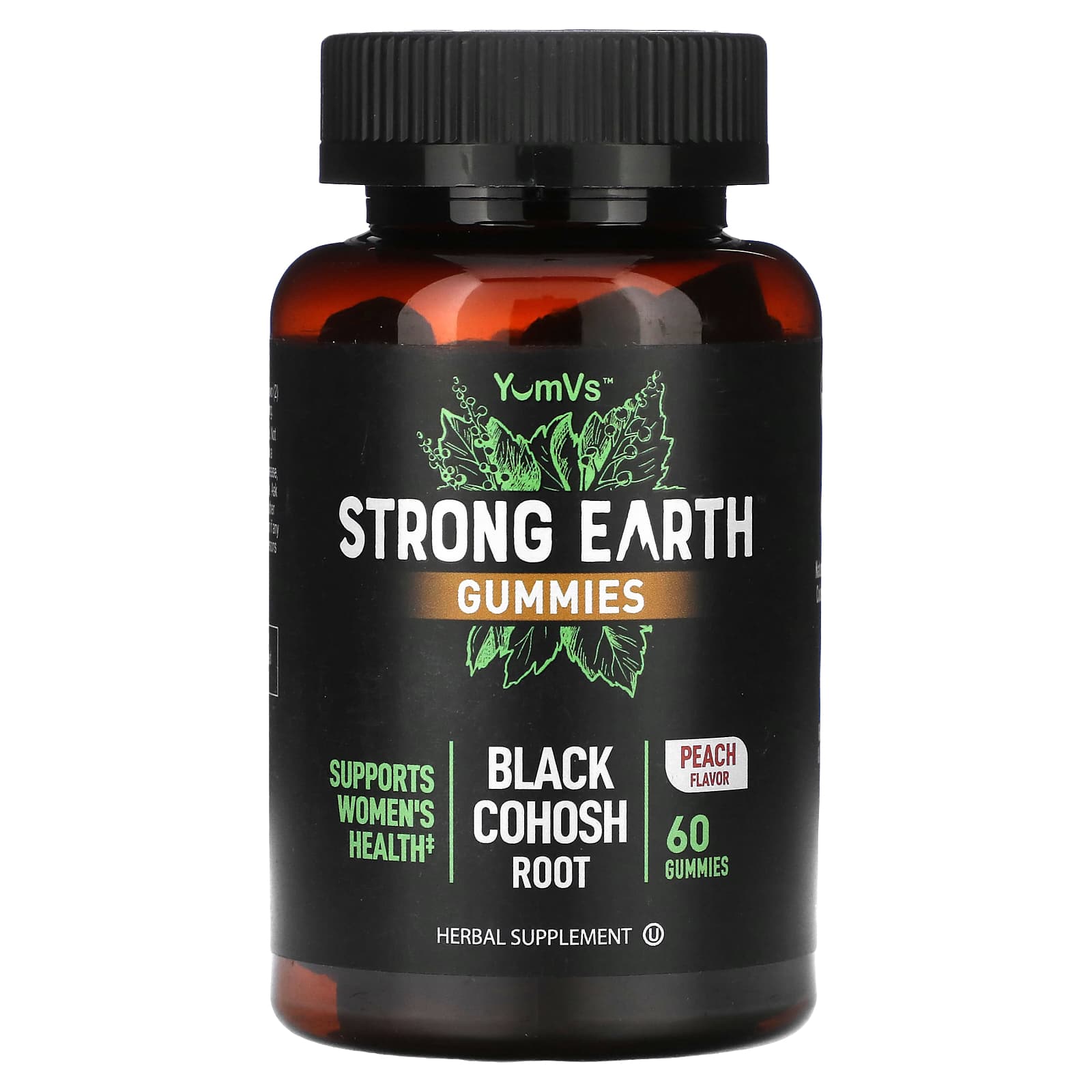 YumVs, Strong Earth Gummies, Black Cohosh Root, Peach, 60 Gummies - Image 1