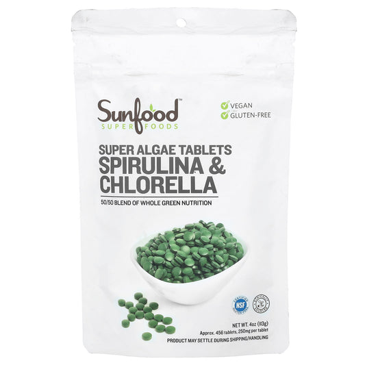 Sunfood, Super Algae Tablets Spirulina & Chlorella, 250 mg, Approx. 456 Tablets - Image 1