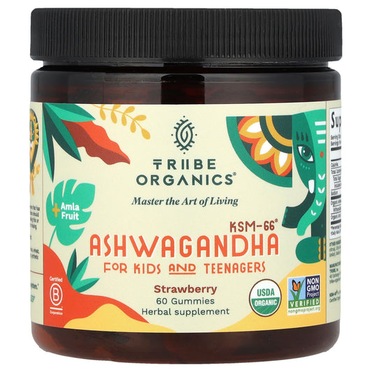 Tribe Organics, Ashwagandha KSM-66®, For Kids and Teenagers, Strawberry, 60 Gummies - Image 1