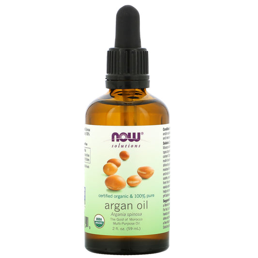 NOW Foods, Solutions, Certified Organic & 100% Pure Argan Oil, 2 fl oz (59 ml) - Image 1
