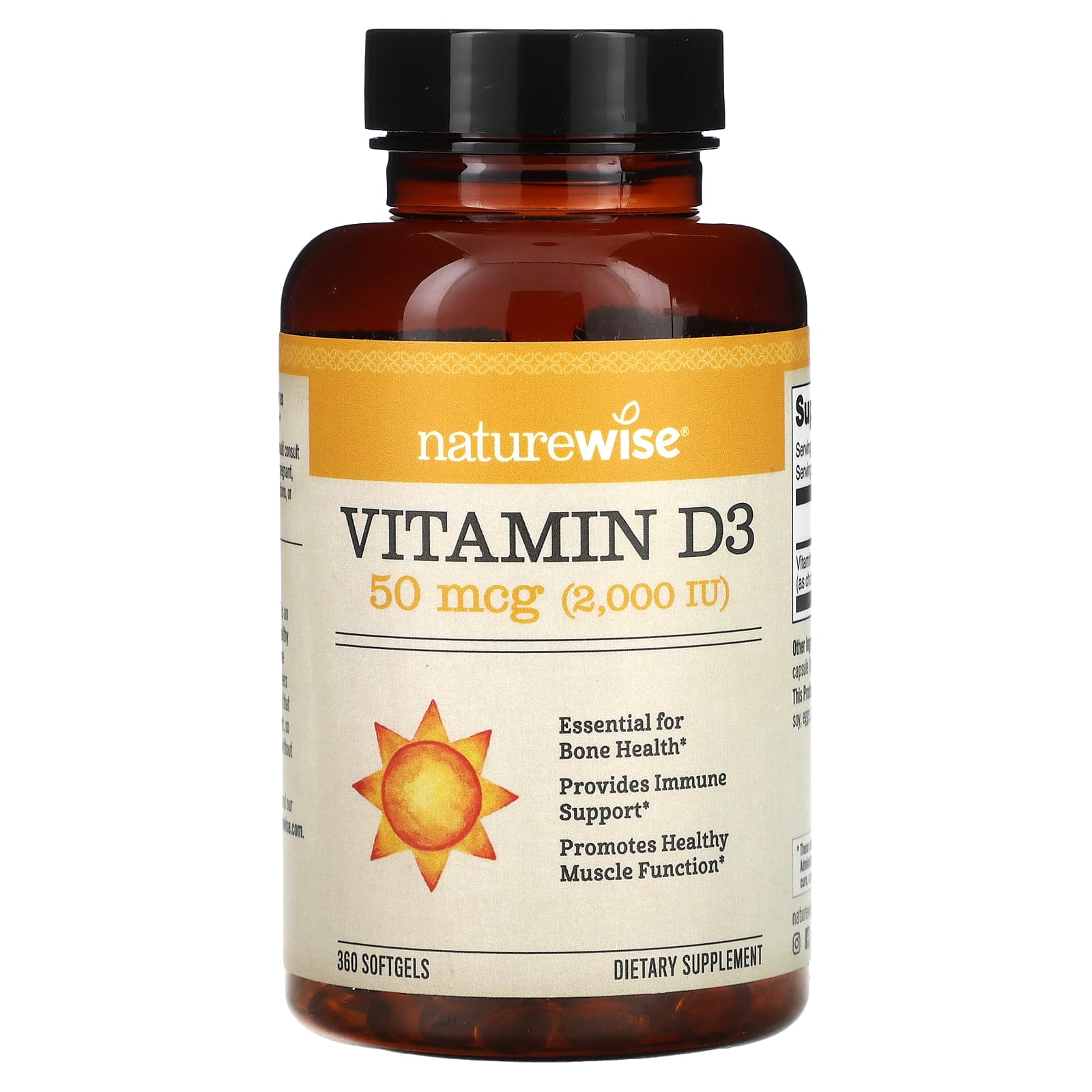 NatureWise, Vitamin D3, 50 mcg (2,000 IU), 360 Softgels - Image 1