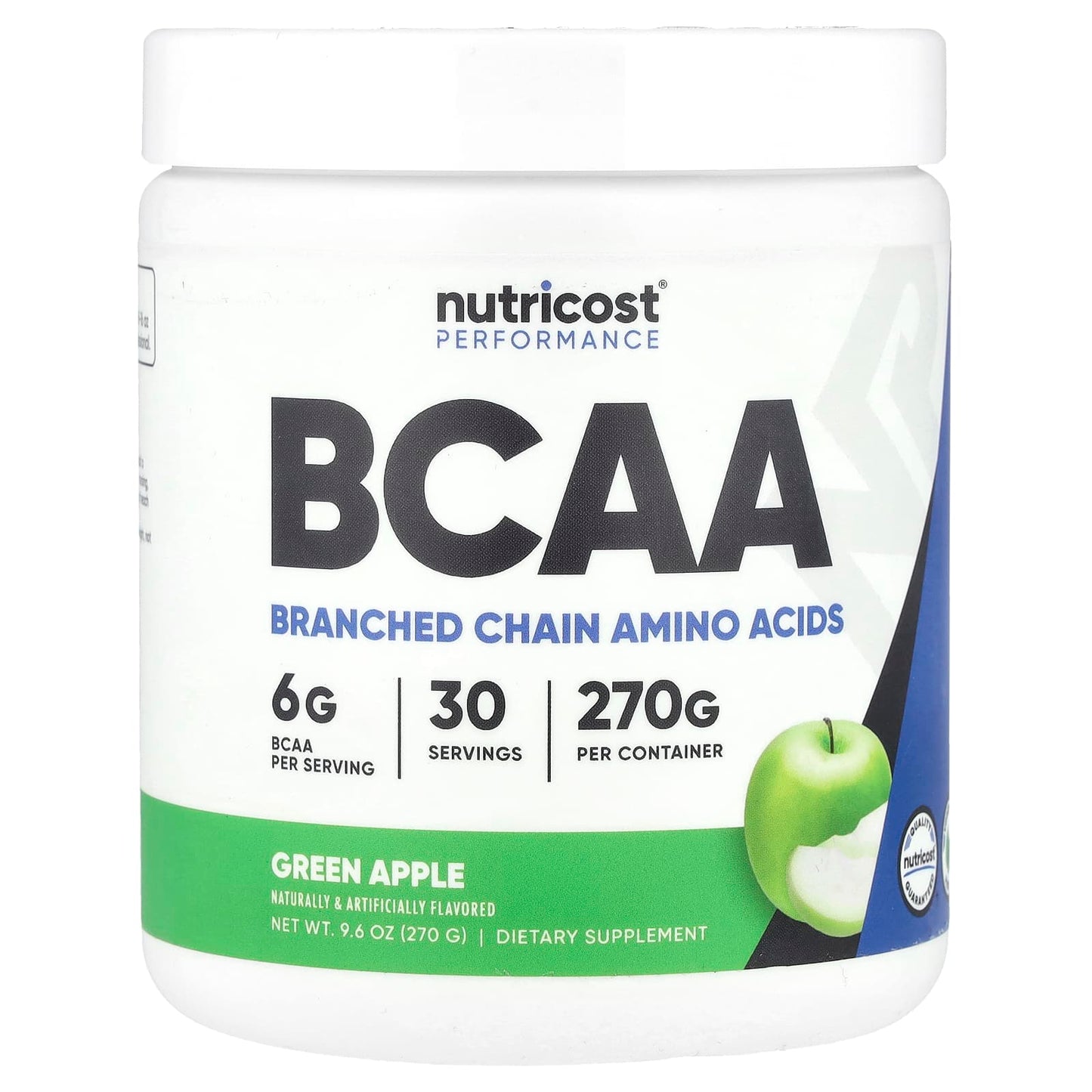 Nutricost, Performance, BCAA, Green Apple , 9.6 oz (270 g) - Image 1