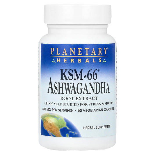 Planetary Herbals, KSM-66® Ashwagandha Root Extract, 60 Vegetarian Capsules (300 mg per Capsule) - Image 1
