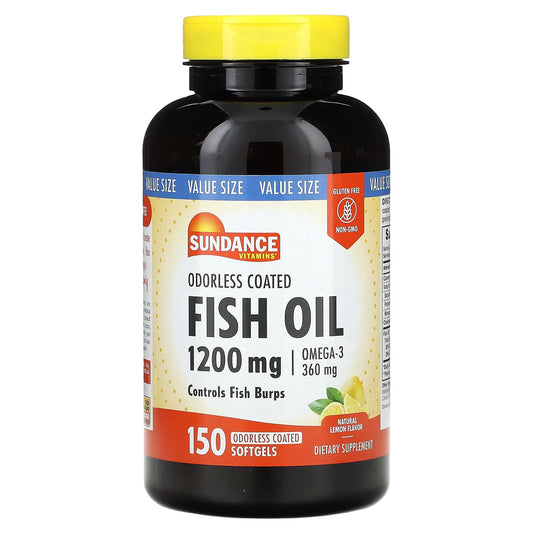 Sundance Vitamins, Odorless Coated Fish Oil, Natural Lemon, 1,200 mg, 150 Softgels - Image 1