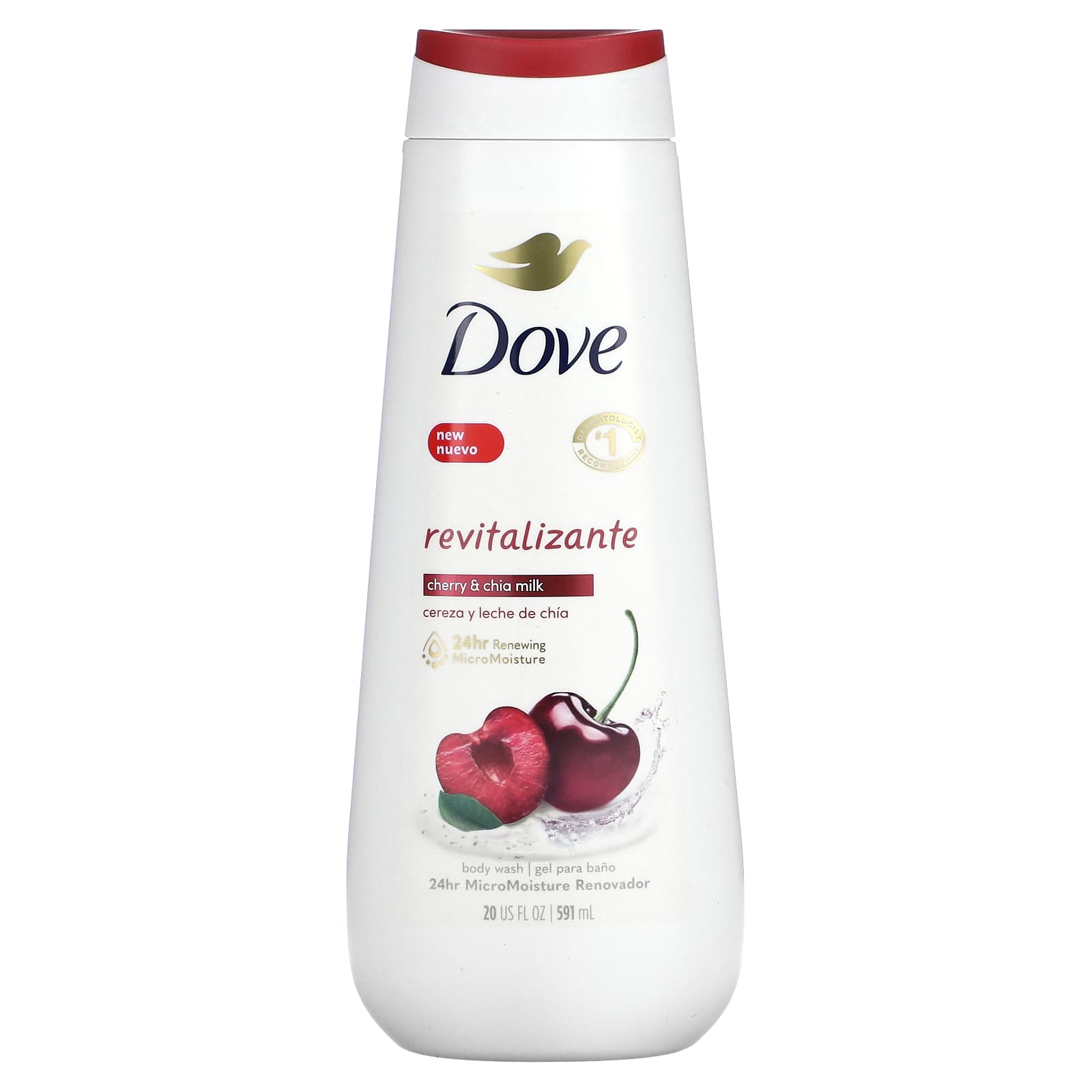 Dove Cherry & Chia Milk Body Wash, 20 fl oz, 24 Hour Moisture - Image 1