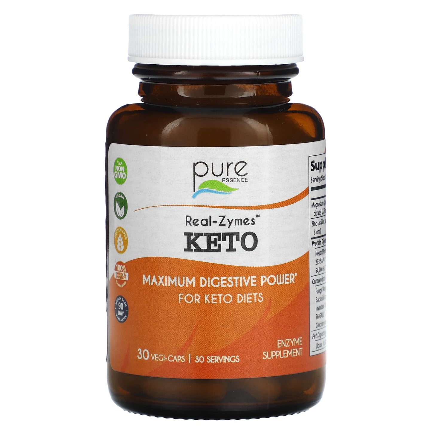 Pure Essence, Real-Zymes, Keto, 30 Vegi-Caps - Image 1