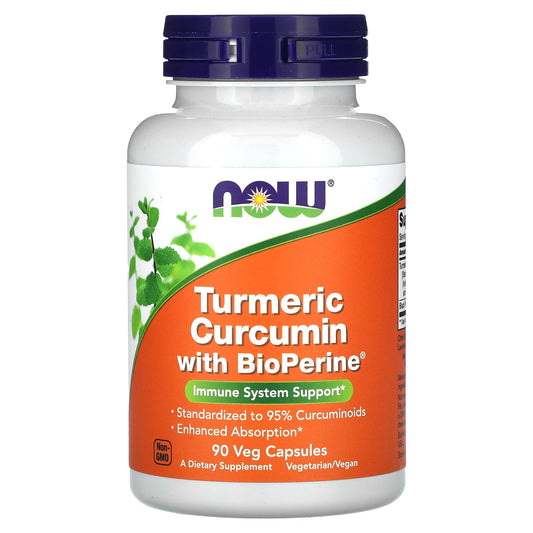 NOW Foods, Turmeric Curcumin with BioPerine, 90 Veg Capsules - Image 1
