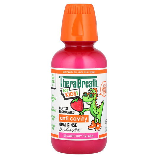 TheraBreath, For Kids! Anti Cavity Oral Rinse, Ages 6+, Strawberry Splash, 10 fl oz (296 ml) - Image 1