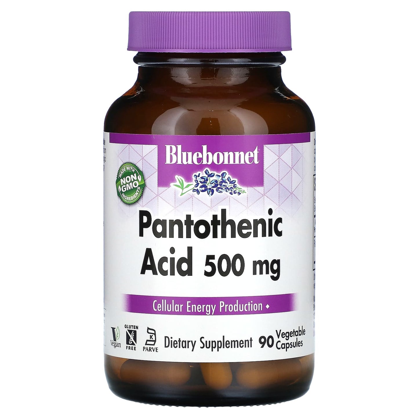 Pantothenic Acid Supplement by Bluebonnet Nutrition - 500 mg, 90 Veg Capsules - Image 1