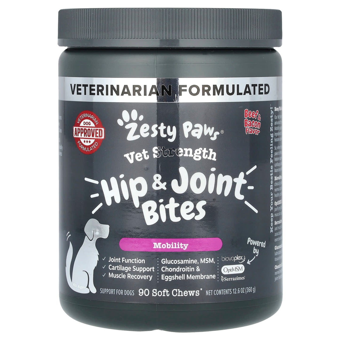 Zesty Paws, Vet Strength Hip & Joint Bites, For Dogs, All Ages, Beef & Bacon, 90 Soft Chews,12.6 oz (360 g) - Image 1