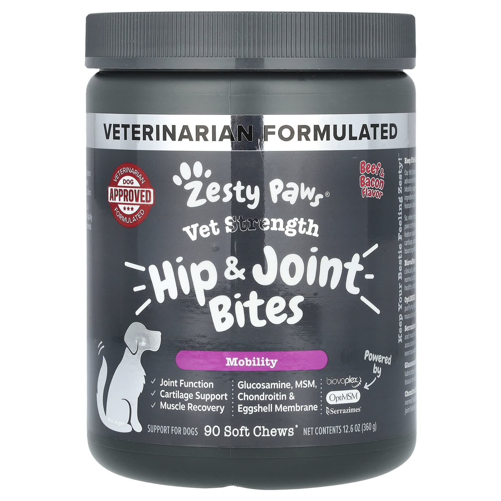 Zesty Paws, Vet Strength Hip & Joint Bites, For Dogs, All Ages, Beef & Bacon, 90 Soft Chews,12.6 oz (360 g) - Image 1