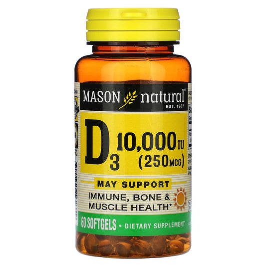 Mason Natural, Vitamin D3, 250 mcg (10,000 IU), 60 Softgels - Image 1