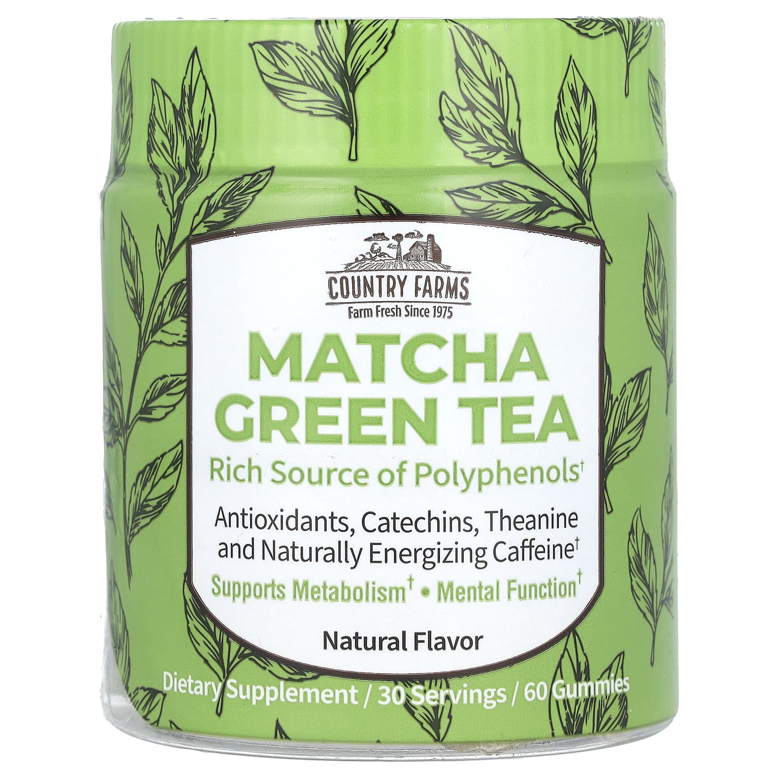 Country Farms Matcha Green Tea Gummies for Energy & Mental Clarity - 60 Count - Image 1