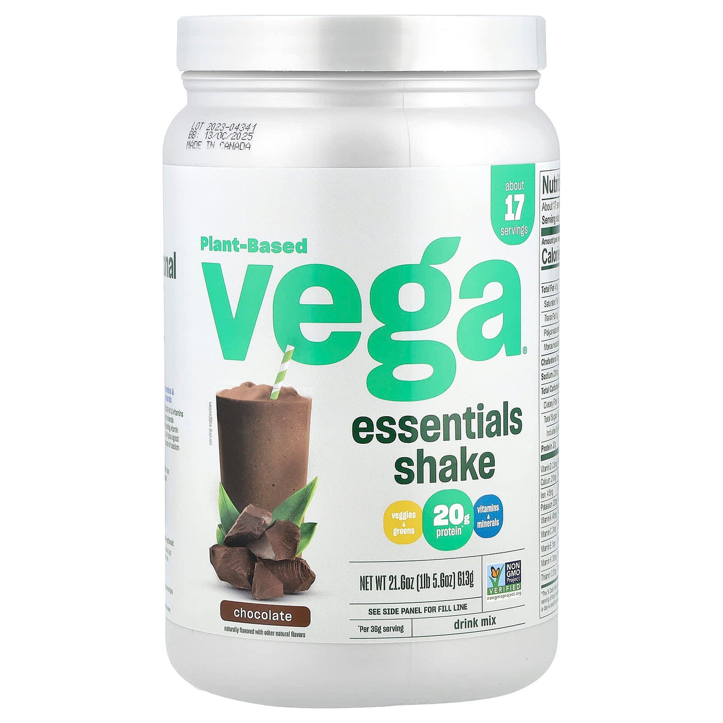 Vega, Plant-Based Essentials Shake, Chocolate, 1 lb 5.6 oz (613 g) - Image 1