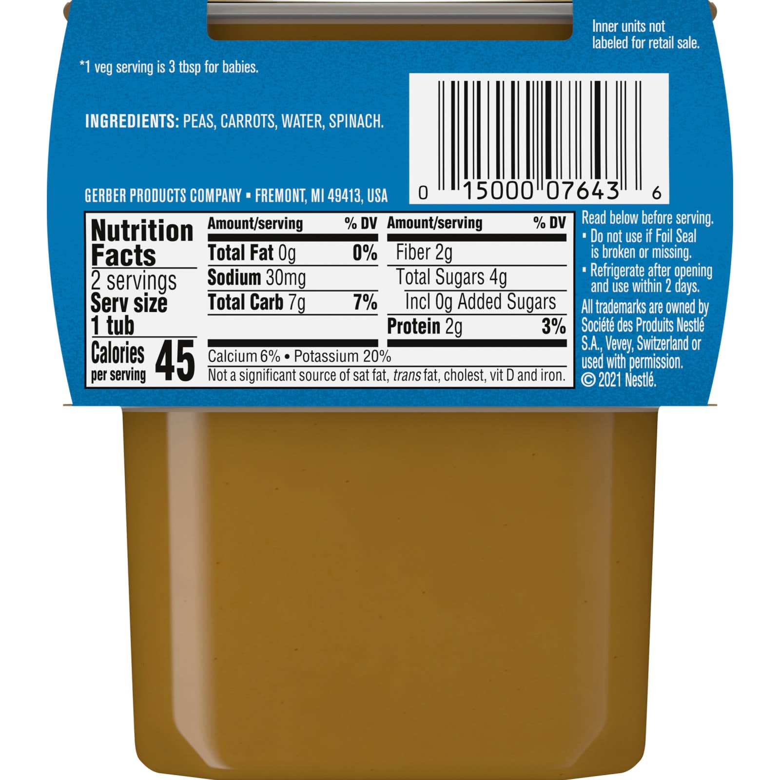 Gerber Veggie Power 2nd Foods Baby Food 2-Pack - Pea Carrot Spinach - Image 2