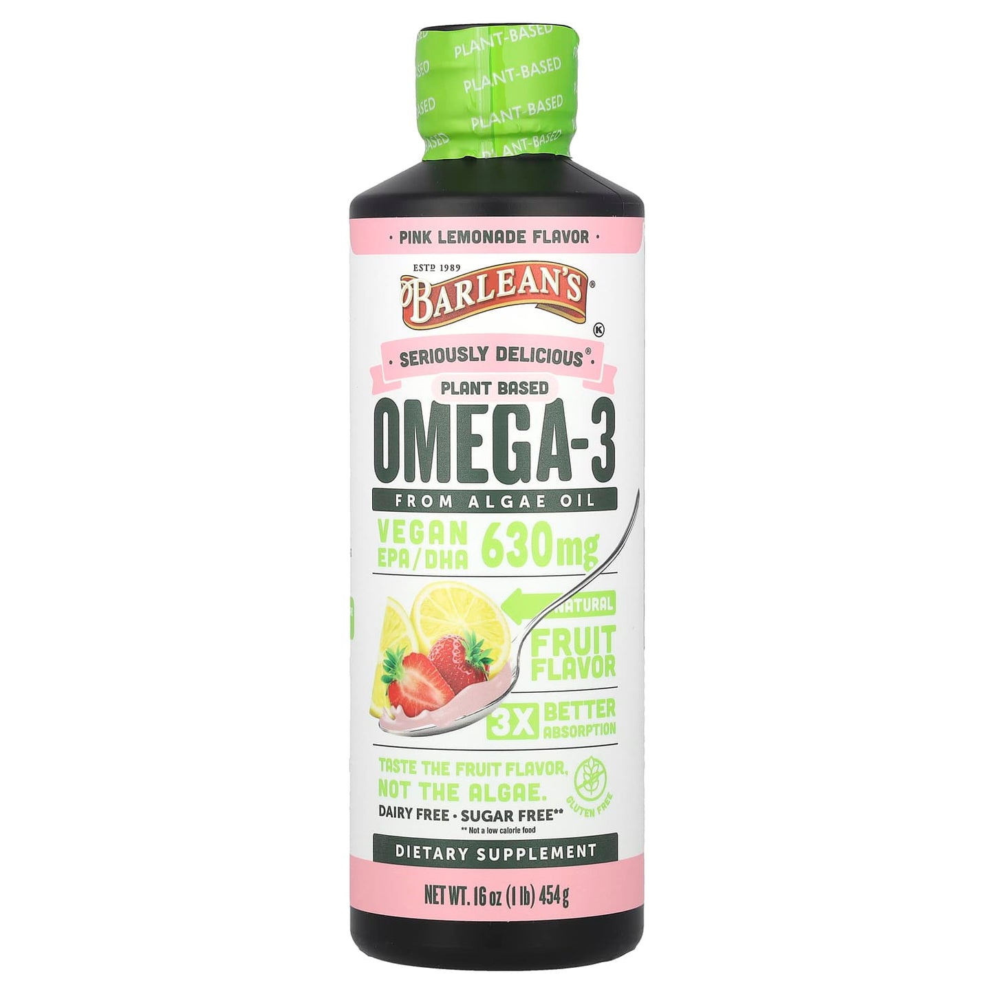 Vegan Omega-3 Oil from Algae - Pink Lemonade Flavor, 630mg, 16oz - Image 1
