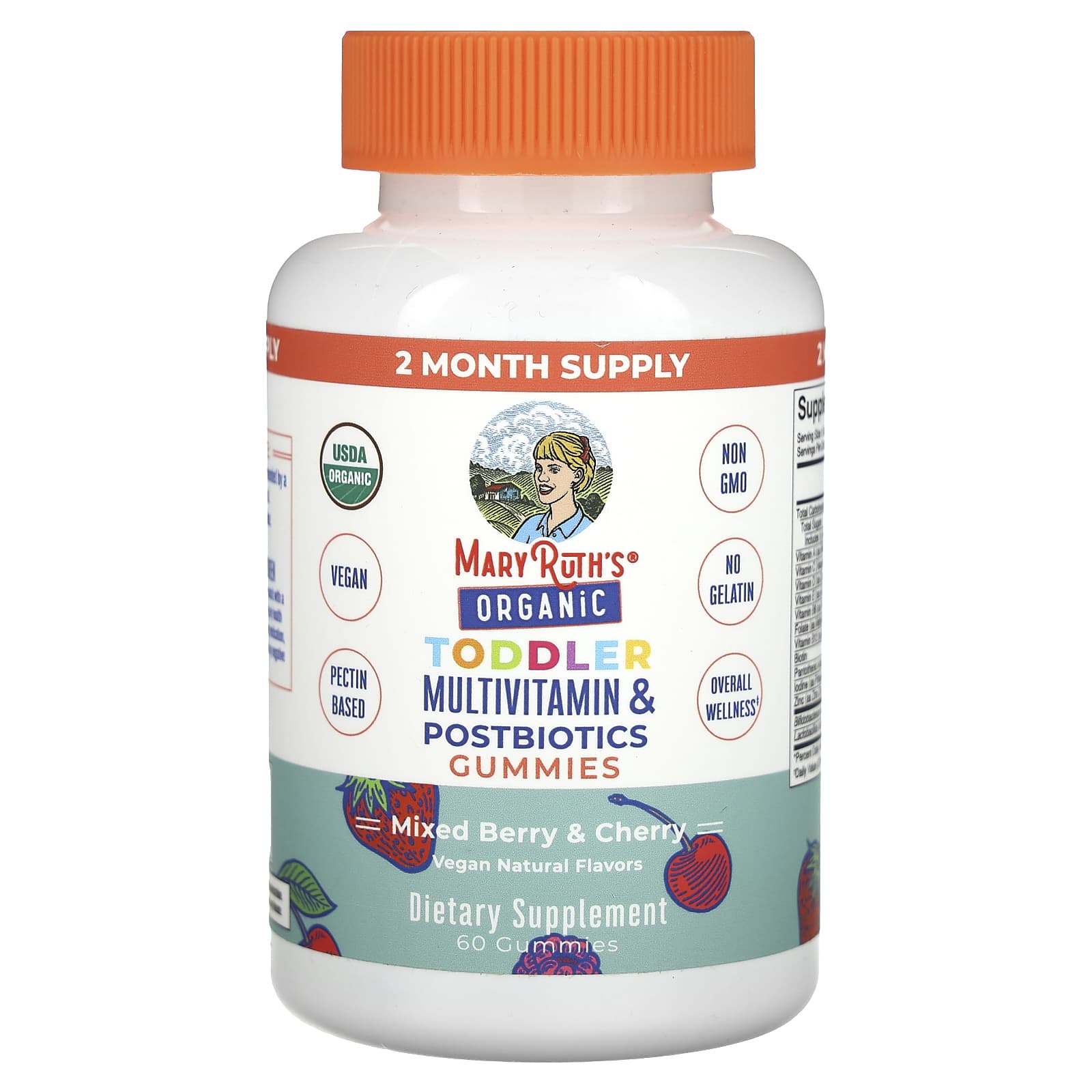 MaryRuth's, Organic Toddler Multivitamin & Postbiotics Gummies, Mixed Berry & Cherry, 60 Gummies - Image 1