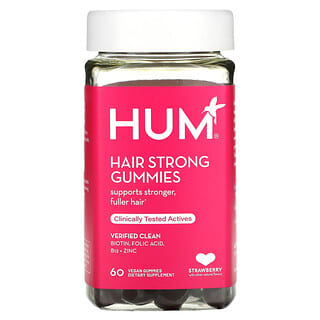 HUM Nutrition Strawberry Hair Strong Gummies 60 Count Vegan
