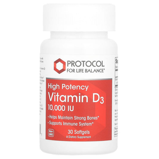 Protocol for Life Balance, Vitamin D3, High Potency, 10,000 IU, 30 Softgels - Image 1