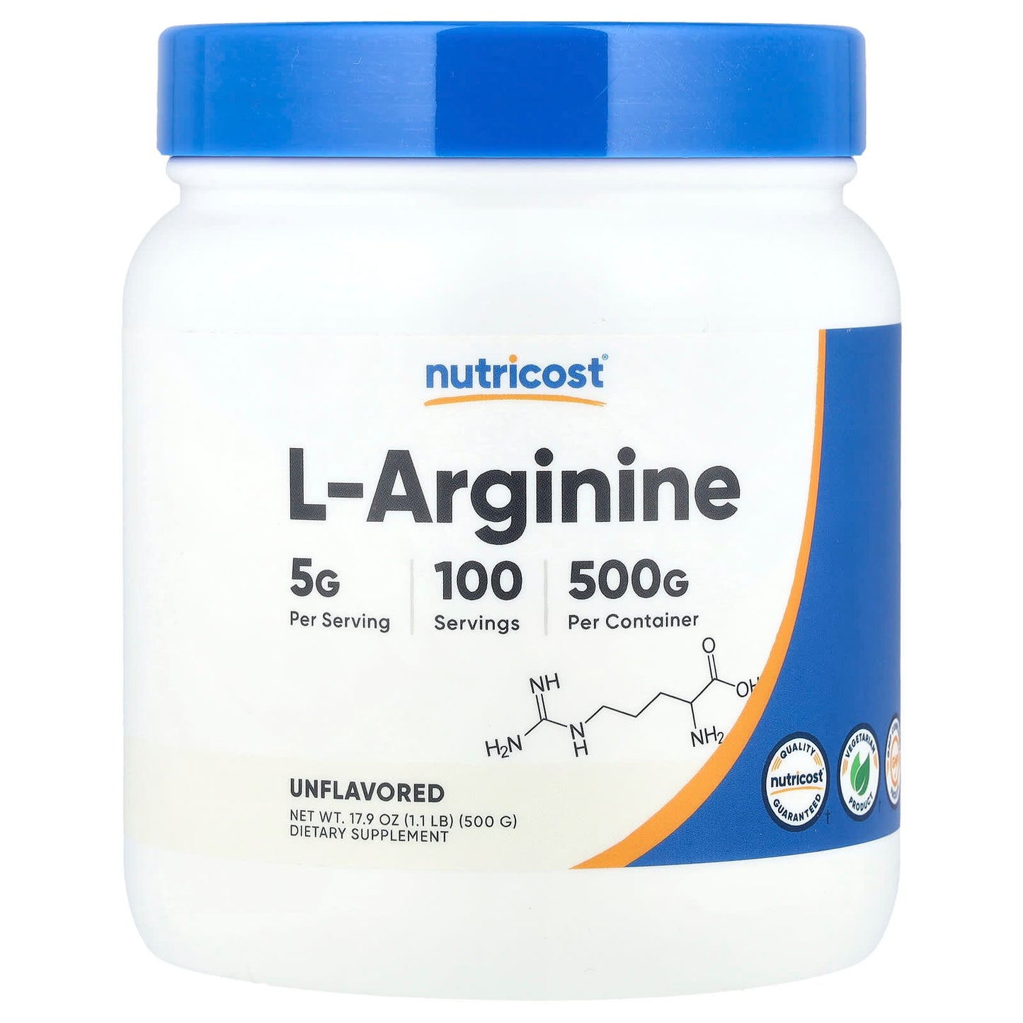 Nutricost, L-Arginine, Unflavored, 17.9 oz (500 g) - Image 1
